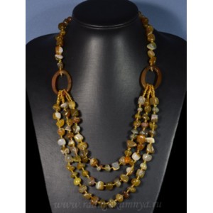 Колье 3 нити с 2-мя кольцами галтовка агата (тонир.)сепия, 55см