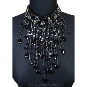 Колье ручной работы из агата 3 цветка, 41см