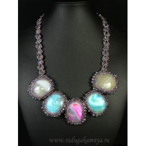 Колье ручной работы с агатом тонированным цвет ассорти, 54см