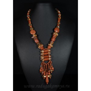 Колье из авантюрина 2 с цирконом, 49см