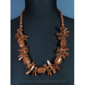 Колье палочки двойные с цирконами через гр.бочонок из авантюрина, 62см