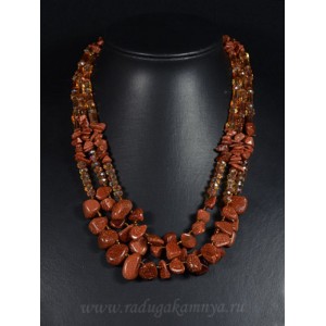 Колье 3 нити галтовка авантюрина с цирконом, 48см Колье 3 нити галтовка авантюрина с цирконом, 48см