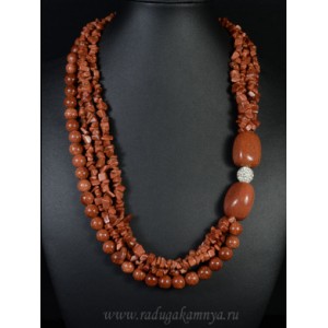 Колье 4 нити из авантюрина 2 овала с шамбалой, 55см