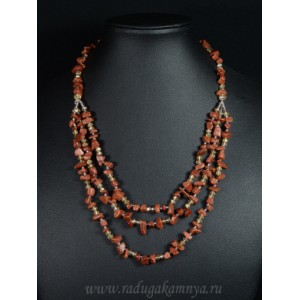 Колье крошка 3 нити с авантюрином и цирконом, 45см