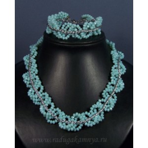 Колье и браслет из циркона с цепью цвет аквамарин, 44см, 22см