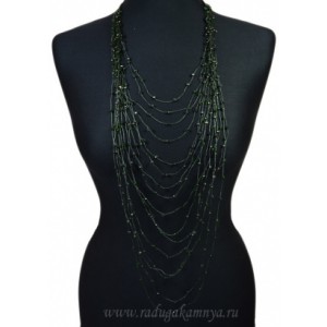 Колье из циркона 16 нитей кукуруза 4мм цвет изумрудный, 72см