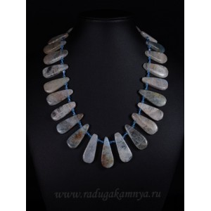 Колье капельки из аквамарина, 48см