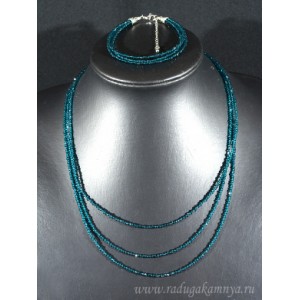 Колье с браслетом из шпинели цвет изумрудный, 3 нити, шарик гр.2мм, 47см, 19см, 14г