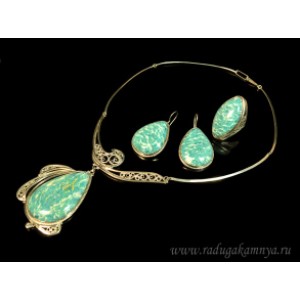 Колье, Кольцо и серьги амазонит, 48см