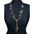 Колье с подвеской петельки из самоцветов, 73см