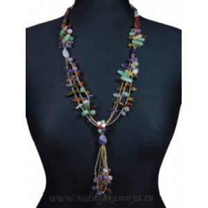 Колье с подвеской петельки из самоцветов, 73см