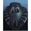 Колье Серьги "кружево" цвет аметист шарик 4мм с цирконом, 50см