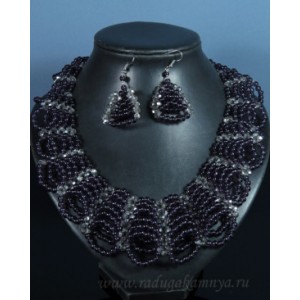 Колье Серьги "кружево" цвет аметист шарик 4мм с цирконом, 50см