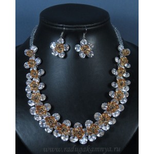 Колье и серьги из циркона цветочки цвет цитрин,хрусталь,49см