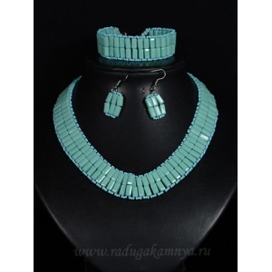 Колье браслет серьги из циркона с бисером цвет бирюзовый, 46см Колье браслет серьги из циркона с бисером цвет бирюзовый, 46см