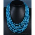 Колье из циркона и бисера с бирюзой 18 нитей голубой, 49см. (иск.)