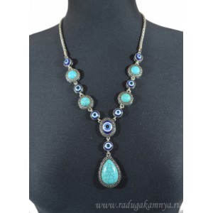 Колье на металлической основе с бирюзой искусственной и бусинами от сглаза, 57см Колье на металлической основе с бирюзой искусственной и бусинами от сглаза, 57см