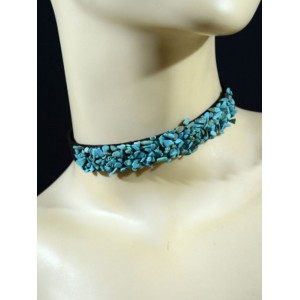 Чокер на замше с бирюзой (имитация), 32см