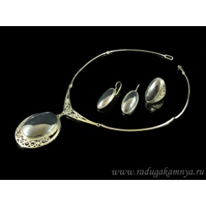 Колье, Кольцо и серьги гематит,  47,5см