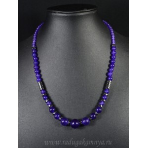 Колье шарик 4-12мм из кварца тонированного фиолетового с гематитом, 45см