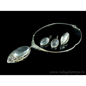 Колье, Кольцо и серьги горный хрусталь,  49см р-р 17.5