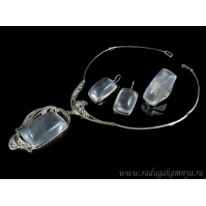 Колье, Кольцо и серьги горный хрусталь,  48см