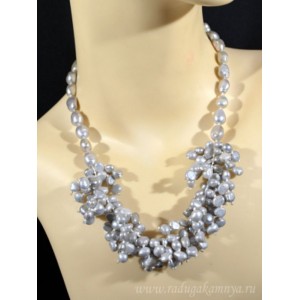 Колье из жемчуга барокко 8*10мм, 5*7мм, 50см, серый Колье из жемчуга барокко 8*10мм, 5*7мм, 50см, серый