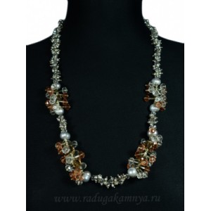 Колье с жемчугом и цирконом цвет серый, 70см