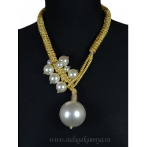 Колье с майоркой шары 12; 18; 40мм на шнурке цвет золотистый, 60см