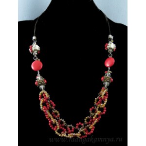 Колье из коралла с цирконом и фурнитурой, 75см