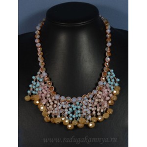 Колье из циркона "шарики" цвет кремовый, голубой, розовый, лунный камень, 45см