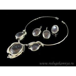 Колье, Кольцо и серьги обсидиан, 52см