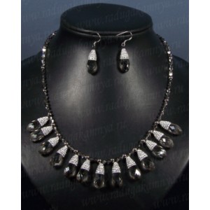 Колье и серьги из циркона кристаллы цвет раухтопаз, 46см, 2см