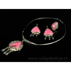 Колье, Кольцо и серьги с родонитом " Царевна ", 48см