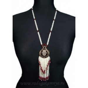 Колье из бисера с турецким мельхиором и рубином модель10, 76см Колье из бисера с турецким мельхиором и рубином модель10, 76см