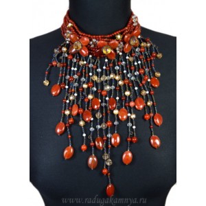 Колье ручной работы из сердолика 3 цветка, 41см