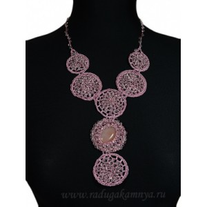 Колье плетение цвет розовый с сердоликом, 50см