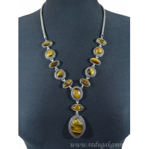 Колье на металлической основе рис 30*40мм с тигровым глазом, 55см