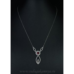 C925 Колье с родиевым покрытием и розовым топазом (иск.), 48см, 4,6гр