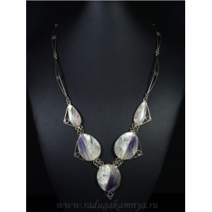 Колье из лепидолита с турмалином, 63см