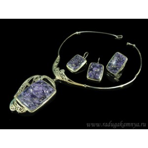 Колье, Кольцо и серьги флюорит, 48,5см