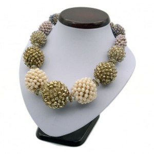 Колье циркон плетение цвет кремовый, золотистый, 50-100см