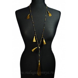 Колье " Кисточка " с цирконом, цвет  кремовый- хамелеон, 83см.