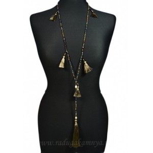 Колье " Кисточка " с цирконом, цвет  серый- хамелеон, 83см.