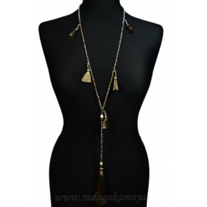 Колье " Кисточка " с цирконом, цвет  серый, 83см.