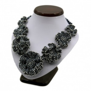 Колье с цирконом и бисером цвет  сине-черный, 48см