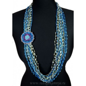Колье 18 нитей с цирконами цвет  голубой, 100см.