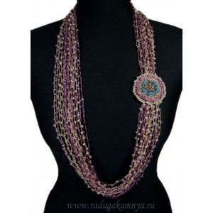 Колье 18 нитей с цирконами цвет  сиренево-розовый, 100см.