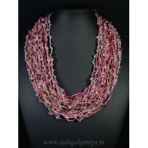 Колье ручной работы с цирконами цвет розово-сиреневый, 48см