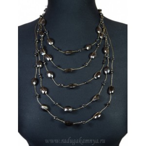 Колье 5 нитей с цирконом, цвет графитовый, 48см.